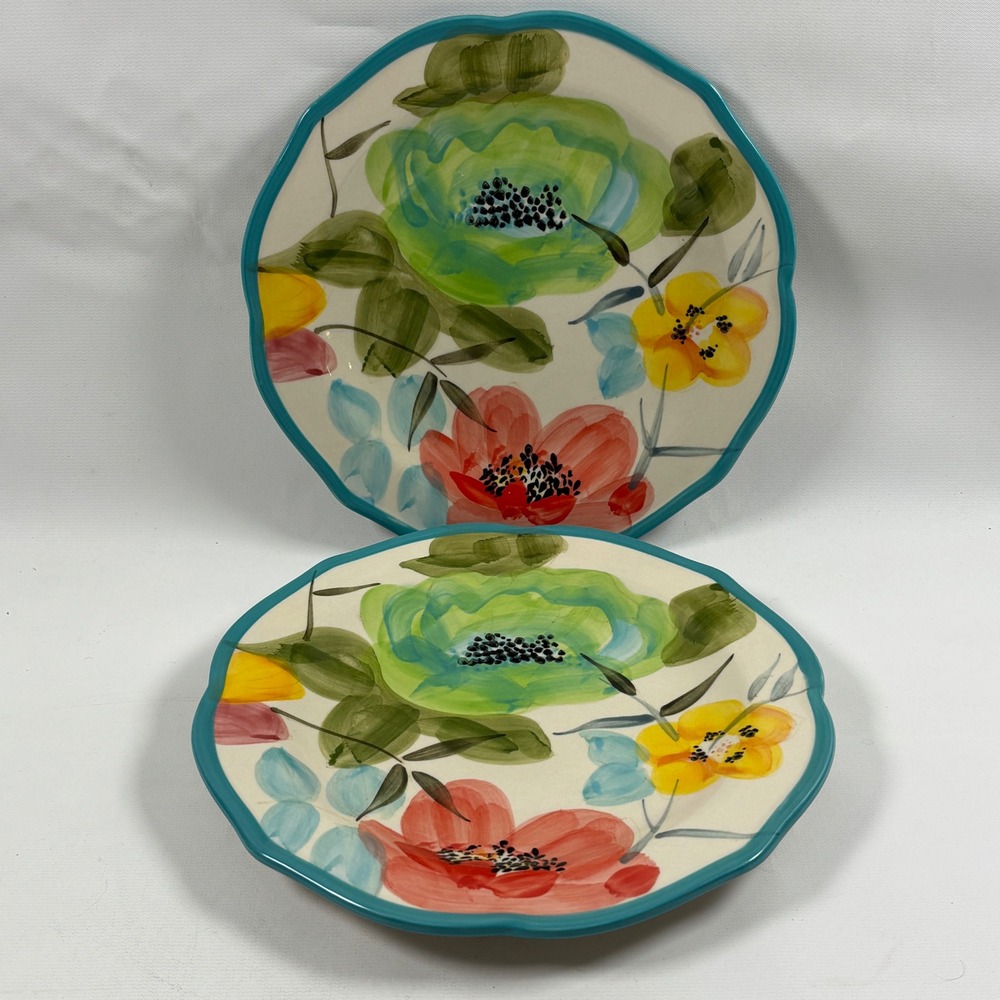 The Pioneer Woman Vintage Bloom Salad Plate Set of 2 Teal Scalloped 8.5"